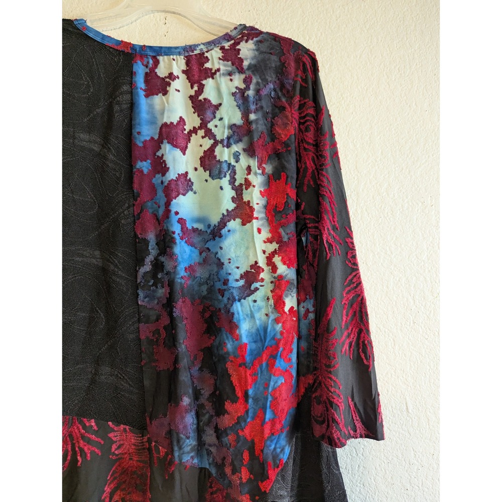 Calessa Womens XL Red‎ Blue Black Abstract Burnout Velvet Patchwork Tunic Top - Picture 14 of 15